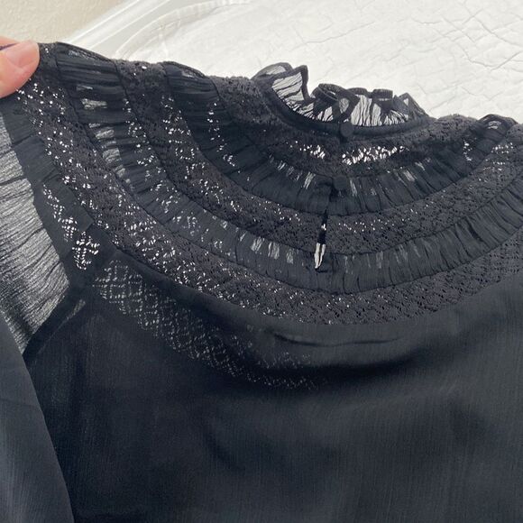 Ann Taylor Black Peasant High Neck Blouse size Small - Picture 12 of 12